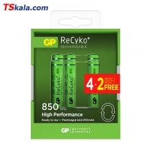 باتری نیم قلمی شارژی ریسایکو جی پی AAA NiMH 850mAh بسته 6 عددی