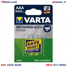 باتری نیم قلمی شارژی وارتا AAA NiMH 1000mAh بسته 2 عددی